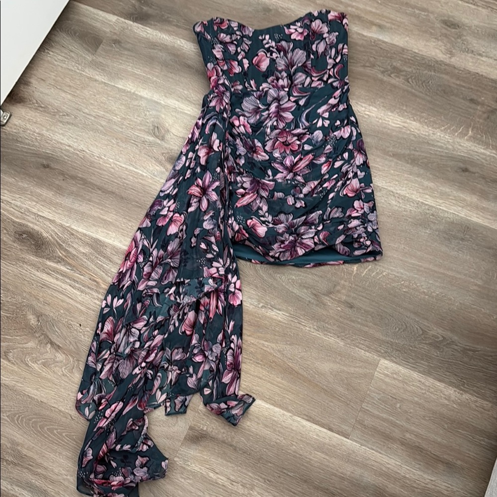Floral Strapless Dress with Draped Detail